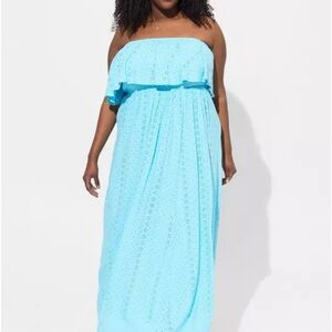 Torrid Blue Maxi Eyelet Strapless Smocked Bodice
Dress NWT